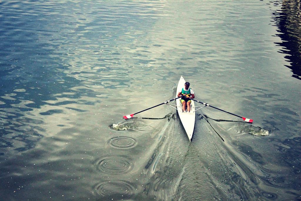 Kayaking on a calm forest river